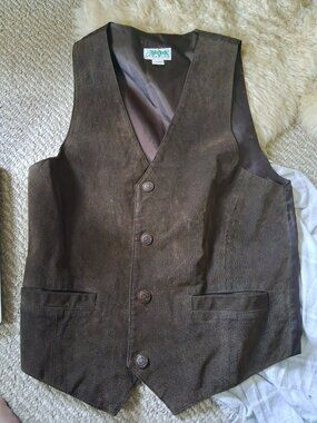 Vintage ASH Creek Trading Suede Vest Small Brown Leather Button Pockets Western